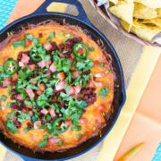 Queso Fundido with Chorizo in a skillet