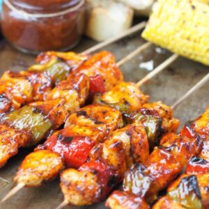 Perfectly charred with a smoky, sweet and spicy barbecue sauce, these Grilled Honey Chipotle Barbecue Chicken Skewers are perfect to share with friends on big game night. #BBQ #Superbowl mydominicankitchen.com
