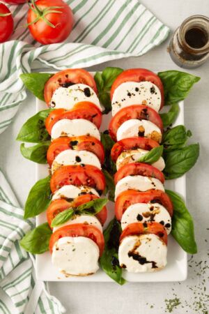 Caprese Salad on white platter