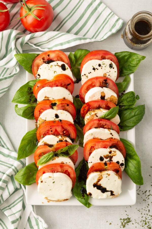 Caprese Salad on white platter