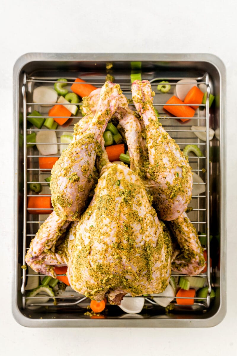 The turkey stuffed ready to roast.