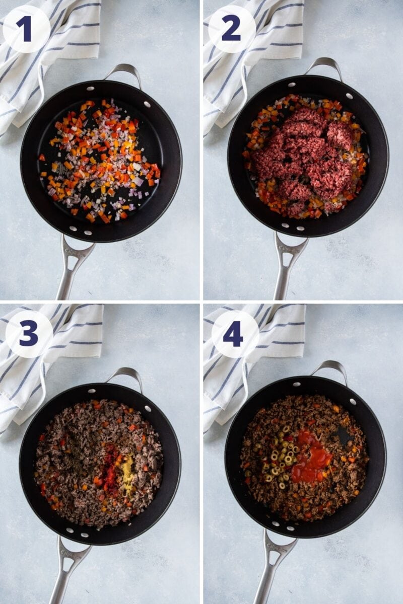 Proceso paso a paso cocinando carne molida de res