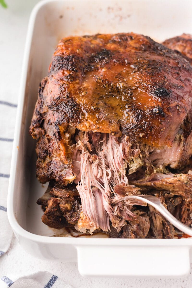 Dominican Food Pork Roast_Pernil in a roasting pan