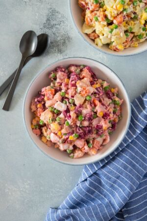 ensalada rusa (Dominican Potato Salad) served in a bowl