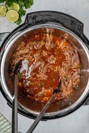 chipotle beef barbacoa ready on the Instant Pot